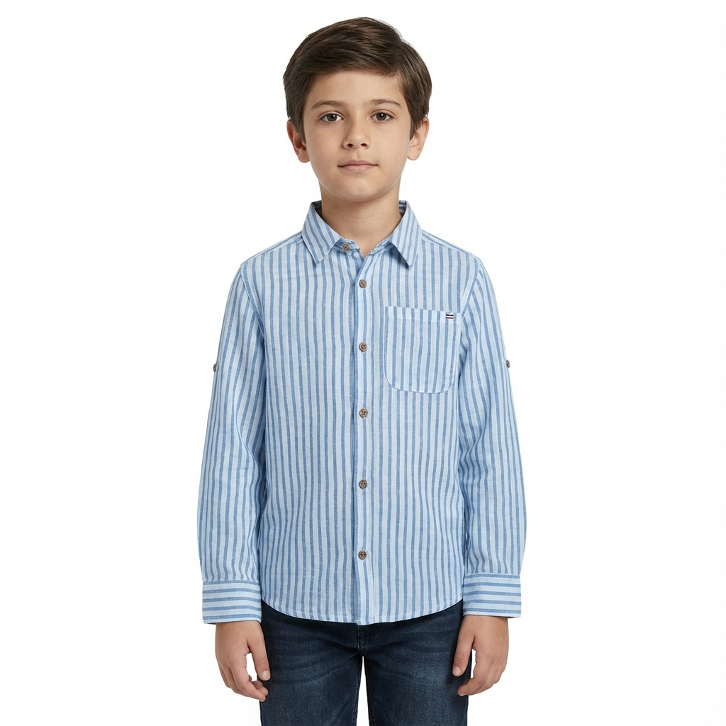 JUNIOR CLUB LONG SLEEVES LINEN BLEND STRIPED SHIRT