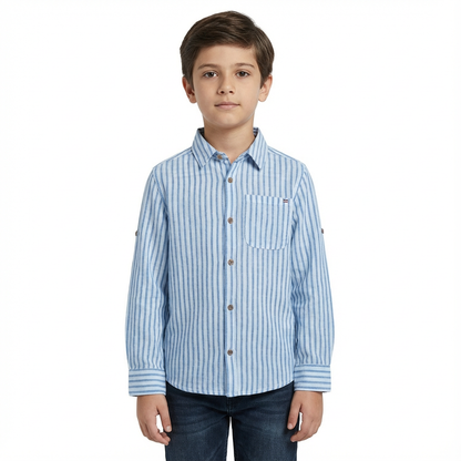 JUNIOR CLUB LONG SLEEVES LINEN BLEND STRIPED SHIRT