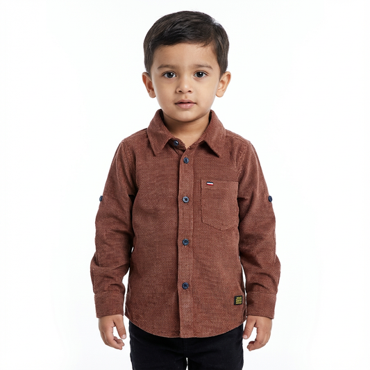 JUNIOR CLUB REGULAR FIT MINI CORDROUY FULL SLEEVE SHIRT FOR KIDS