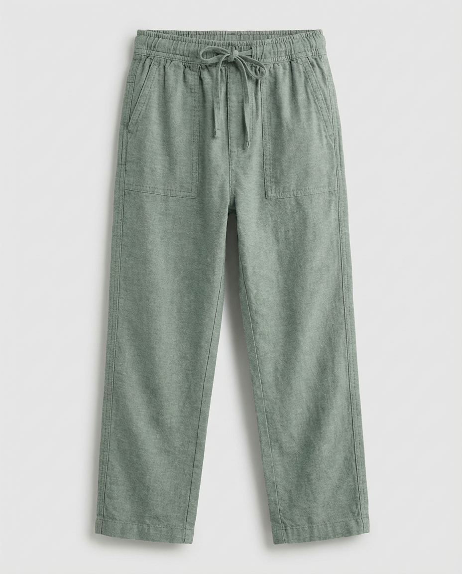 Structured Linen Straight Fit Pants with Front Pocket Detail