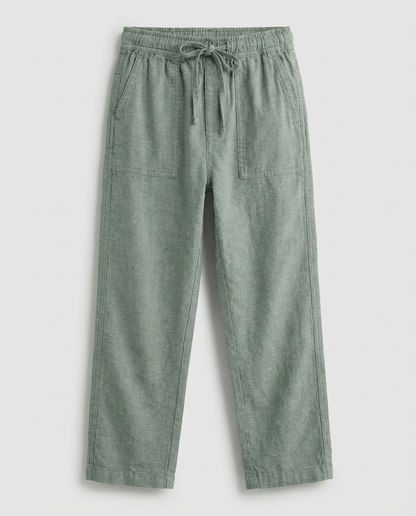 Structured Linen Straight Fit Pants with Front Pocket Detail