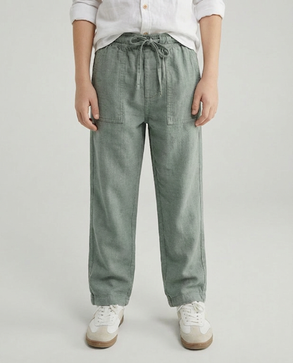 Structured Linen Straight Fit Pants with Front Pocket Detail