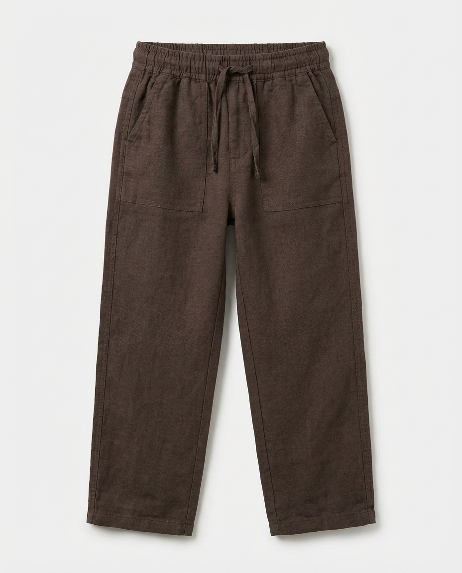 Structured Linen Straight Fit Pants with Front Pocket Detail