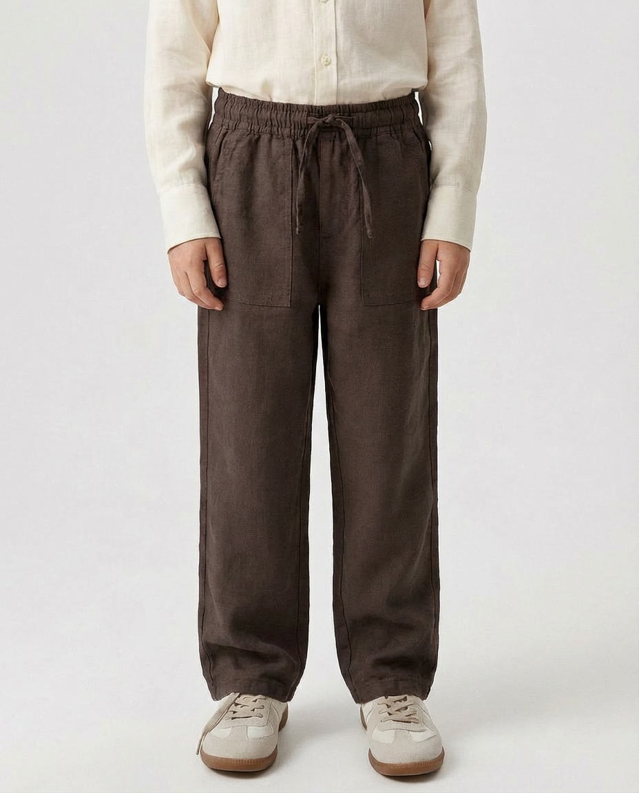 Structured Linen Straight Fit Pants with Front Pocket Detail