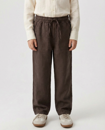 Structured Linen Straight Fit Pants with Front Pocket Detail