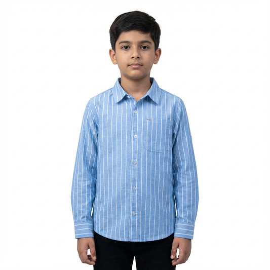 RAW OUTFITTERS REGULAR FIT OXFORD STRIPED FULL SLEEVE SHIRT FOR BOYS