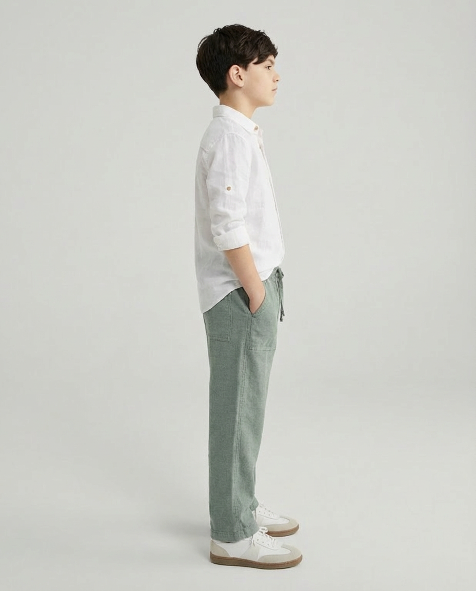 Structured Linen Straight Fit Pants with Front Pocket Detail