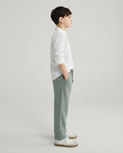 Structured Linen Straight Fit Pants with Front Pocket Detail