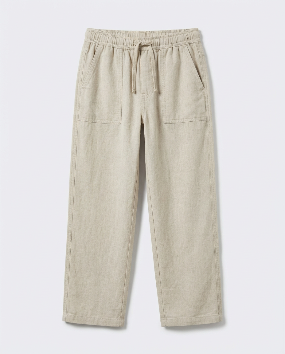 Structured Linen Straight Fit Pants with Front Pocket Detail
