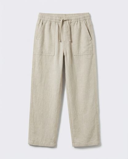 Structured Linen Straight Fit Pants with Front Pocket Detail