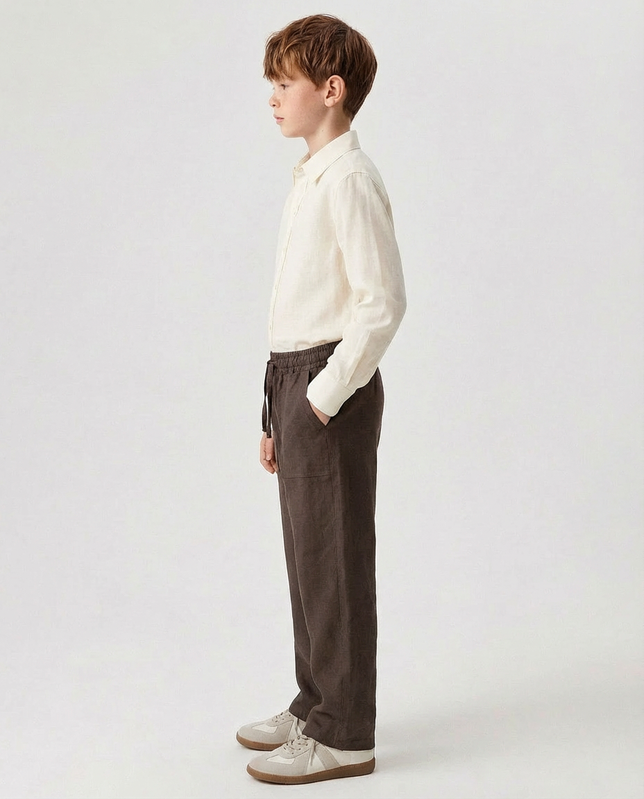 Structured Linen Straight Fit Pants with Front Pocket Detail