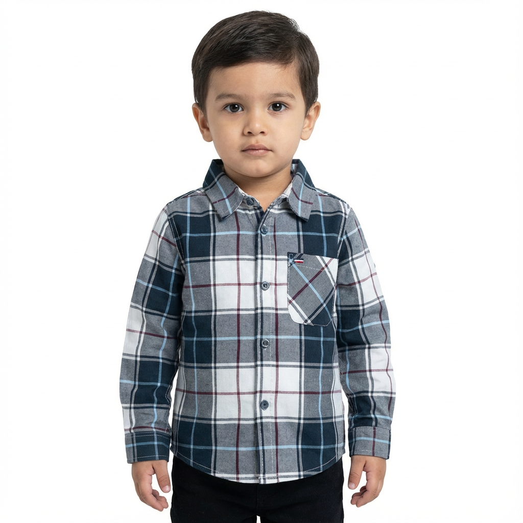 JUNIOR CLUB Regular Fit Cotton Stretch Check Full Sleeve Shirt For Kids