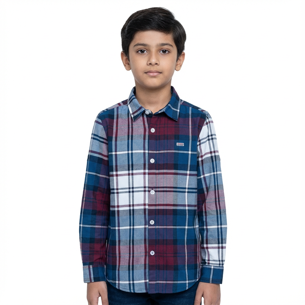 JUNIOR CLUB REGULAR FIT OXFORD STRETCH CHECK FULL SLEEVE SHIRT FOR BOYS