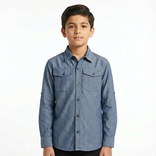 RAW OUTFITTERS Boys Classic Blue Denim Shirt | Premium Viscose Fabric