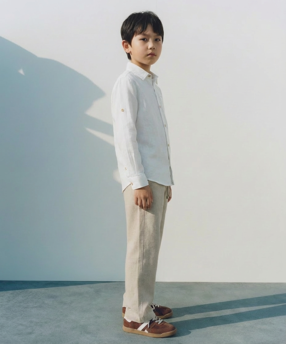 JUNIOR CLUB Premium Linen Straight Fit Pants with Elastic Waist