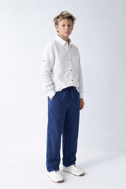 JUNIOR CLUB Premium Linen Straight Fit Pants with Elastic Waist