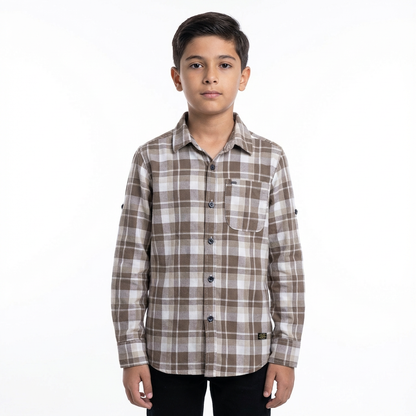 RAW OUTFITTERS REGULAR FIT COTTON CHECK FULL SLEEVE SHIRT FOR BOYS
