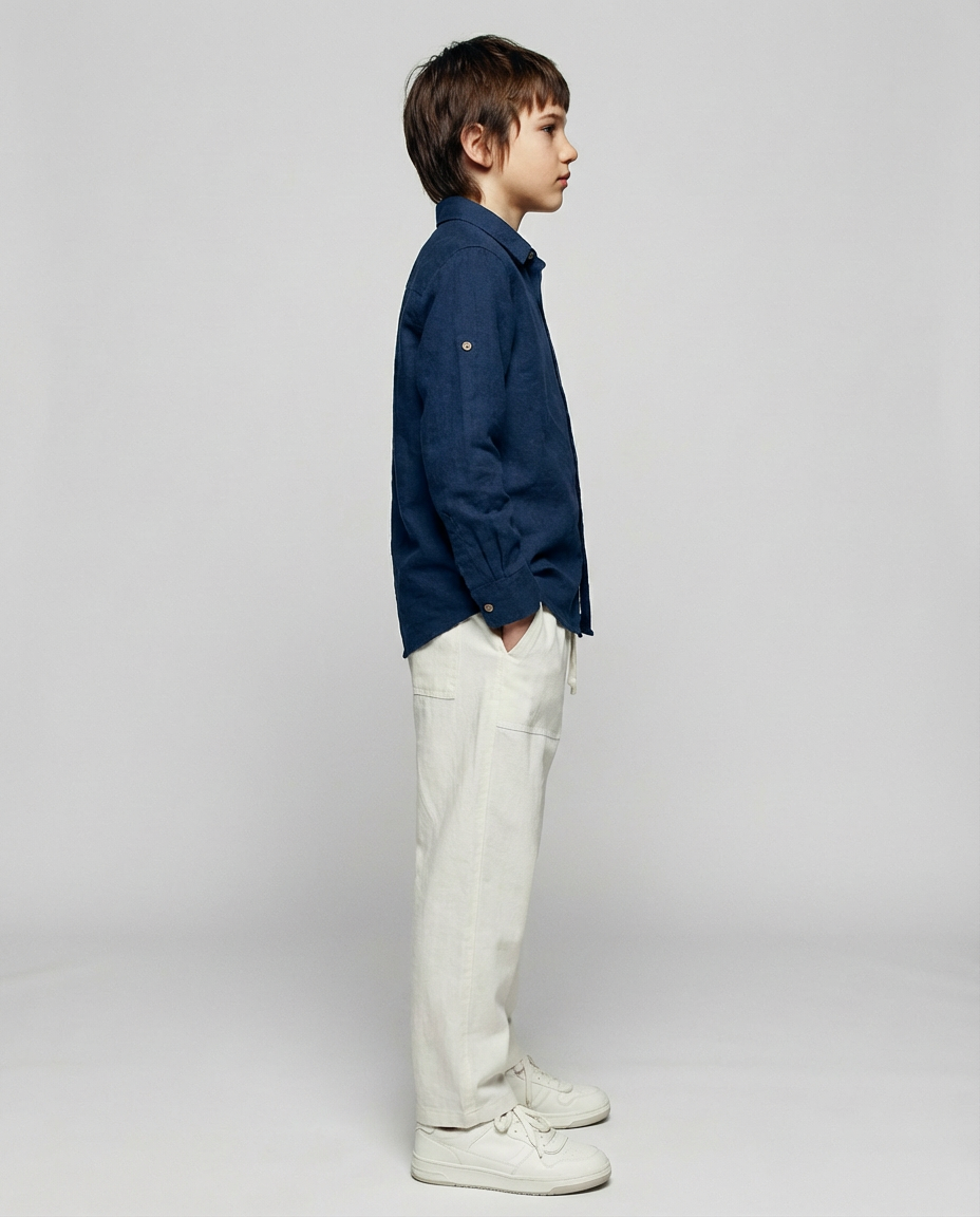 Structured Linen Straight Fit Pants with Front Pocket Detail