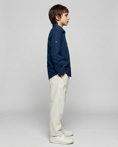 Structured Linen Straight Fit Pants with Front Pocket Detail