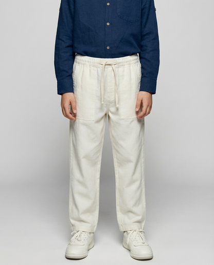 Structured Linen Straight Fit Pants with Front Pocket Detail