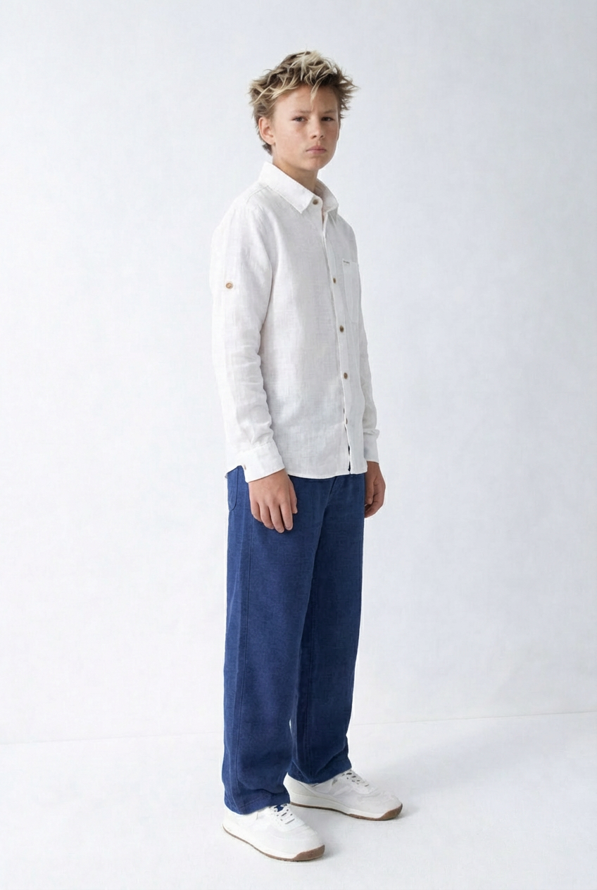 JUNIOR CLUB Premium Linen Straight Fit Pants with Elastic Waist