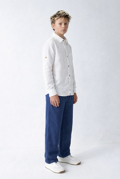 JUNIOR CLUB Premium Linen Straight Fit Pants with Elastic Waist