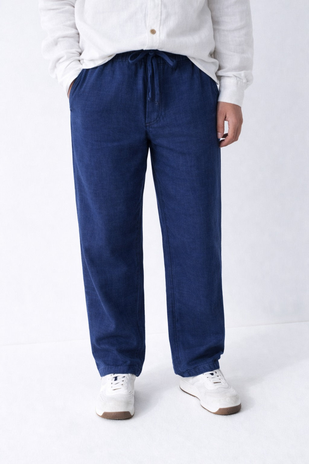 JUNIOR CLUB Premium Linen Straight Fit Pants with Elastic Waist